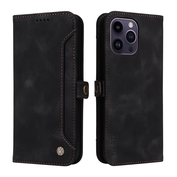 Dteck for Apple iPhone 14 Pro Wallet Case with RFID Blocking Credit Card Holder, Flip Folio Book PU Leather Phone Shockproof Cover Women Men, Black