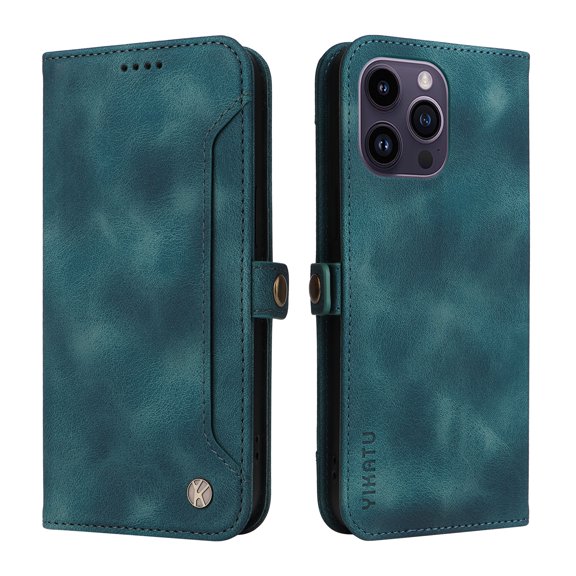 Dteck for Apple iPhone 14 Pro Wallet Case with RFID Blocking Credit Card Holder, Flip Folio Book PU Leather Phone Shockproof Cover Women Men, Blue