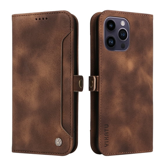 Dteck for Apple iPhone 14 Pro Wallet Case with RFID Blocking Credit Card Holder, Flip Folio Book PU Leather Phone Shockproof Cover Women Men, Brown