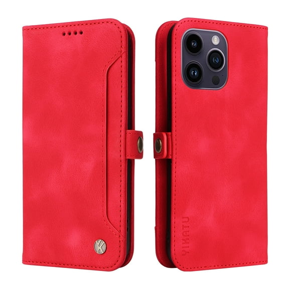 Dteck for Apple iPhone 14 Pro Wallet Case with RFID Blocking Credit Card Holder, Flip Folio Book PU Leather Phone Shockproof Cover Women Men, Red