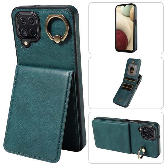 Dteck for Apple iPhone 14 Wallet Card Case, Shockproof Ring Holder Stand Slim PU Leather Phone Case for Men Women Thin Rugged Protective Cover, green