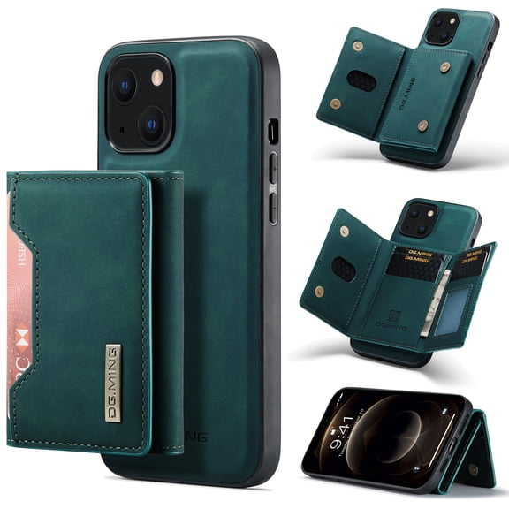 Dteck for Apple iPhone 15 Magnetic Case, Retro PU Leather Wallet Case Detachable with Trifold Wallet Cash Slot Credit Cards Holder Pocket, purple