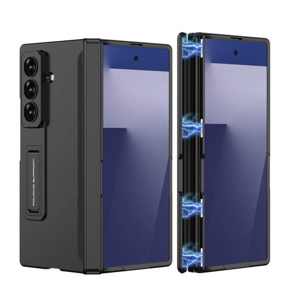 Dteck for Galaxy Z Fold 7 Case with Hinge Protection and Kickstand, Shockproof Magnetic Hard Rugged Protective Cover, Black