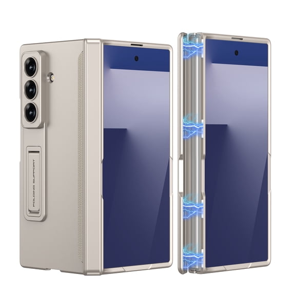Dteck for Galaxy Z Fold 7 Case with Hinge Protection and Kickstand, Shockproof Magnetic Hard Rugged Protective Cover, Titaniumgray
