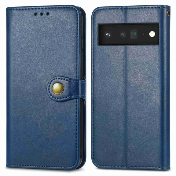 Dteck for Google Pixel 6 Case, Magnetic Premium PU Leather Flip Folio Wallet with Card Slot Stand Cover, blue