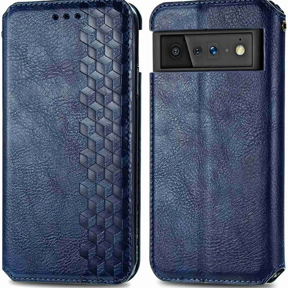 Dteck for Google Pixel 6 Case, Premium PU Leather Flip Folio Wallet Shockproof Case with Card Slot Magnetic Closure Cover, blue