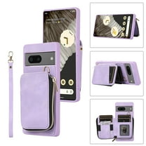 Dteck for Google Pixel 7 Zipper Wallet Case, Magnetic Clasp Zipper Purse PU Leather Wallet Case with Credit Card Slot Holder Back Flip Cover, purple