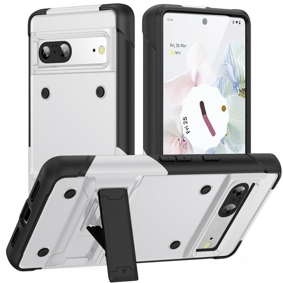 Dteck for Google Pixel 7A Case with Built-in Kickstand, Heavy Duty Hybrid Shockproof Rugged Phone Cover for Google Pixel 7A,White