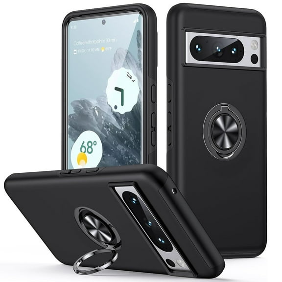 Dteck for Google Pixel 8 Pro Case with 360° Ring Stand, Multi-Layer Protective Case, Shockproof Cover for Google Pixel 8 Pro Case,Black