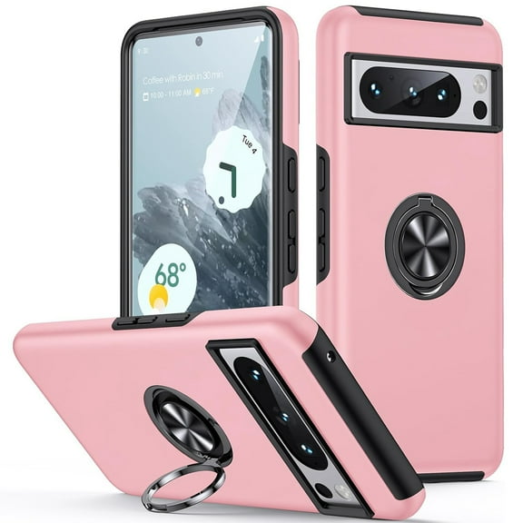 Dteck for Google Pixel 8 Pro Case with 360° Ring Stand, Multi-Layer Protective Case, Shockproof Cover for Google Pixel 8 Pro Case,Pink