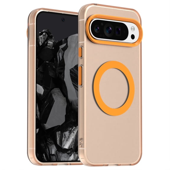 Dteck for Google Pixel 9 / 9 Pro Magnetic Case Cover, Shockproof Supports Wireless Charging Hard PC Back TPU Bumper Phone Case, Orange