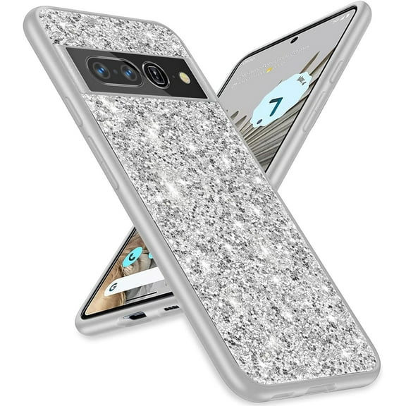 Dteck for Google Pixel 9 Pro XL Case, Glitter Pixel 9 Pro XL Slim Case Shockproof Sparkle Bling Protective Cover for Women Girls, Silver