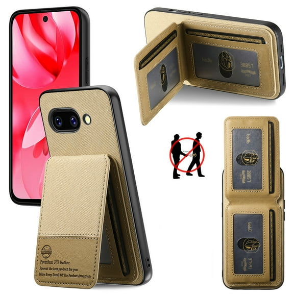 Dteck for Google Pixel 9A Case Wallet with Card Holder, RFID Blocking Credit Slots Kickstand Shockproof Phone Cover for Women Men,Khaki