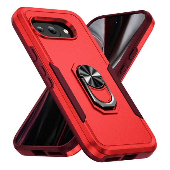 Dteck Case for Google Pixel 9A,Shockproof TPU+PC Case Ring Holder Kickstand Back Cover for Google Pixel 9A,Red+Rose