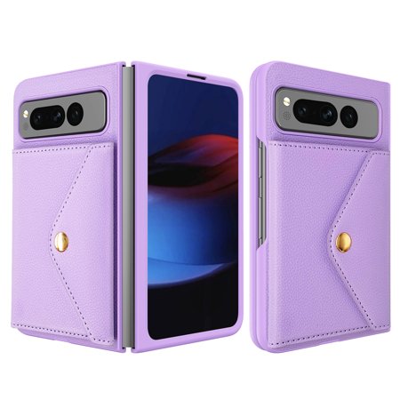 Dteck for Google Pixel Fold Wallet Case, Built-in Credit Card Storage PU Leather Protective Rugged Phone Case for Pixel Fold 2023,Purple