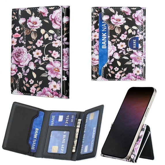 Dteck for Mag-Safe Wallet, Magnetic Wallet Card Holder for iPhone 16/15/14/13/12 Series, 6 Card Holder Leather Magnetic Phone Wallet,Black Rose