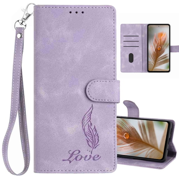 Dteck for Moto G 5G (2024) Wallet Case with Wrist Strap, Matte PU Leather Flip Folio Phone Case,Purple