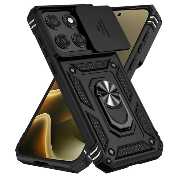 Dteck for Motorola Edge 5G 2026 6.3 inch Case with Slide Lens Cover, ShockproofMagnetic Ring Holder Kickstand Protective Phone Cover, Black