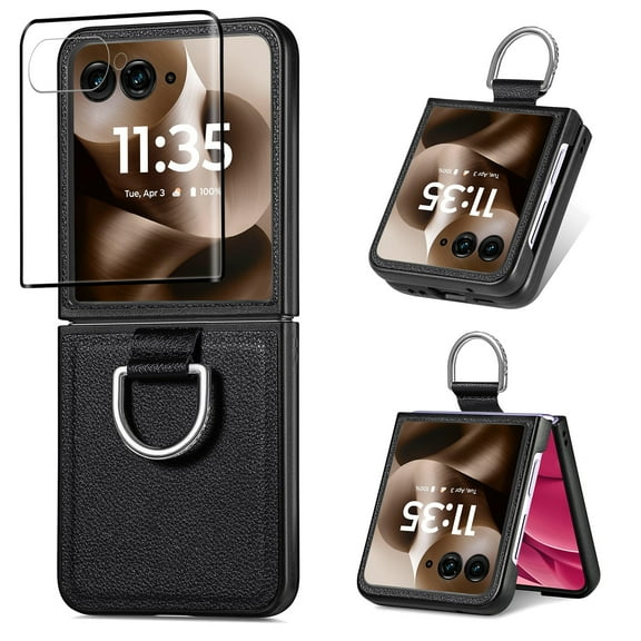 Dteck for Motorola Razr 2025 Case with Screen Protector and Ring Grip, Shockproof Protective Phone Thin Cover for Moto Razr 2025/2024,Black