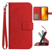 Dteck for OnePlus 9 Case Wallet for Women Men Durable Embossed PU Leather Magnetic Folio Flip Stand Wrist Strap Card Holder Shockproof Phone Case,Red