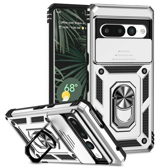 Dteck for Pixel 9 Pro / 9 Kickstand Case Cover, Built-in 360 Degree Rotate Ring Stand Magnetic Protective Case for Google Pixel 9 Pro / 9, Silver