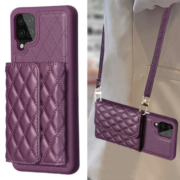 Dteck for Samsung Galaxy A12 Case Wallet with Credit Card Holder Crossbody Lanyard, Soft PU Leather Magnetic Flip Folio Purse Case, Purple
