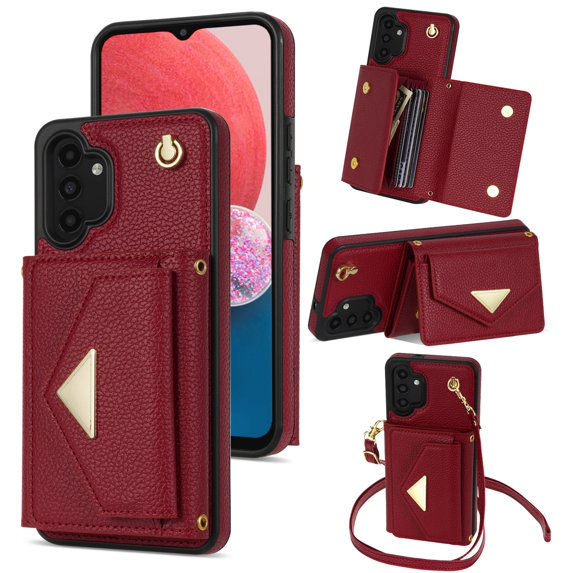 Dteck for Samsung Galaxy A13 4G Wallet Case with Crossbody Lanyard, PU Leather Card Holder Purse Shockproof Phone Cover for Samsung Galaxy A13 4G,Red