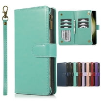 Dteck for Samsung Galaxy A16 5G Wallet Case, PU Leather Phone Case Women Men Kickstand Flip Cover Wrist Strap Zipper Pocket 9-Credit Card Slots,Green