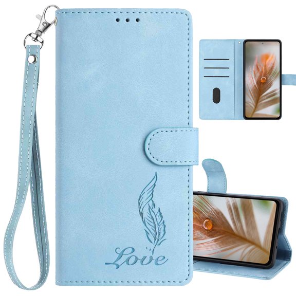Dteck for Samsung Galaxy A16 5G Wallet Case with Wrist Strap, Matte PU Leather Flip Folio Phone Case,Lightblue