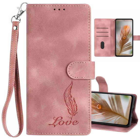 Dteck for Samsung Galaxy A26 5G Wallet Case with Wrist Strap, Matte PU Leather Flip Folio Phone Case,Pink