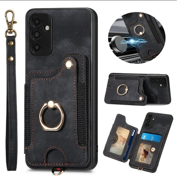 Dteck for Samsung Galaxy A32 5G Case Wallet with Card Holder,Ring Stand,Wrist Strap,RFID-Blocking PU Leather Protective Magnetic Flip Cover, Black