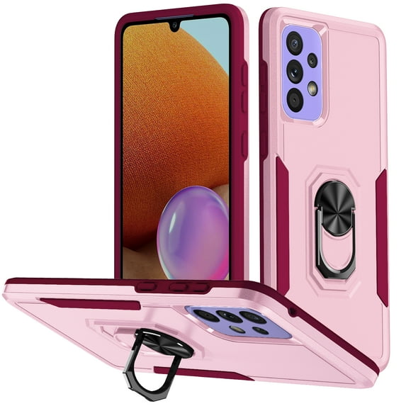Dteck for Samsung Galaxy A32 5G Magnetic Case, Shockproof Ring Kickstand Heavy Duty Military Grade Protection Rugged Phone Case Cover, Pink+Rose