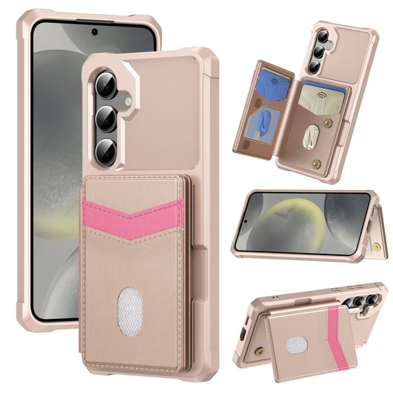 Dteck for Samsung Galaxy A34 5G Wallet Case with Card Holder, RFID Blocking Credit Slots Kickstand Shockproof Phone Cover for Women Men,Rosegold