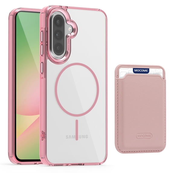 Dteck for Samsung Galaxy A36 5G with Magnetic Removable Magnetic Card Holder Wallet, With Magnetic Wallet Cards, Shockproof Slim Back Hard Case, Pink