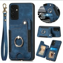 Dteck for Samsung Galaxy A52 5G Case Wallet with Card Holder,Ring Stand,Wrist Strap,RFID-Blocking PU Leather Protective Magnetic Flip Cover, Blue
