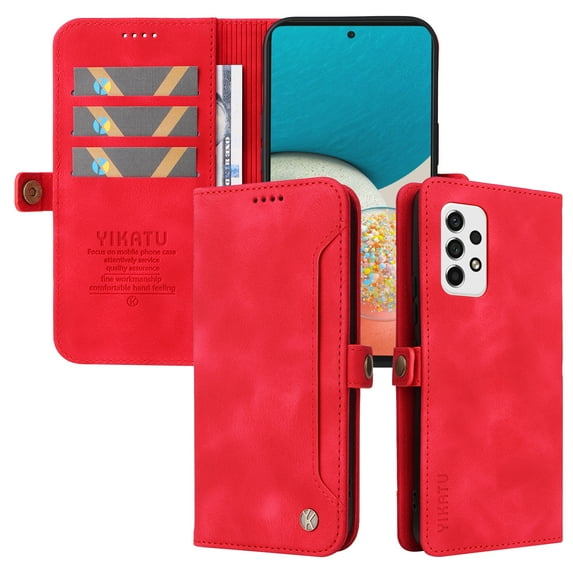 Dteck for Samsung Galaxy A53 5G Wallet Case with RFID Blocking Credit Card Holder, Flip Folio Book PU Leather Phone Shockproof Cover Women Men, Red
