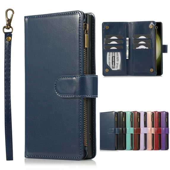 Dteck for Samsung Galaxy A56 5G Wallet Case, PU Leather Phone Case Women Men Kickstand Flip Cover Wrist Strap Zipper Pocket 9-Credit Card Slots,Blue