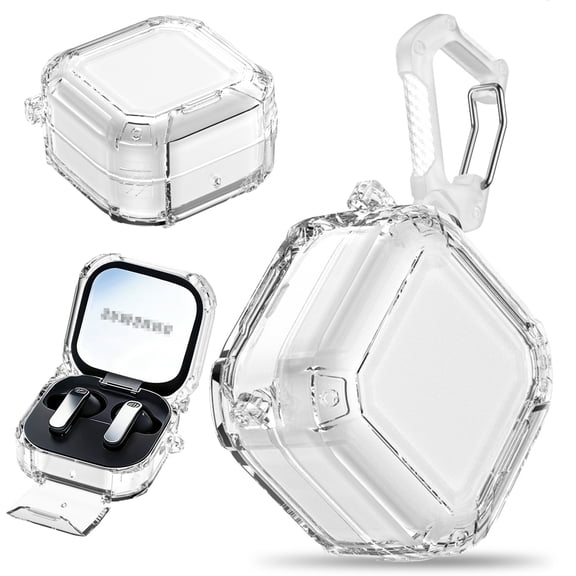 Dteck for Samsung Galaxy Bud 4 Pro Case / Galaxy Bud 4 Case with Carabiner, Crystal Clear Protective Cover with Phone Stand,Clear