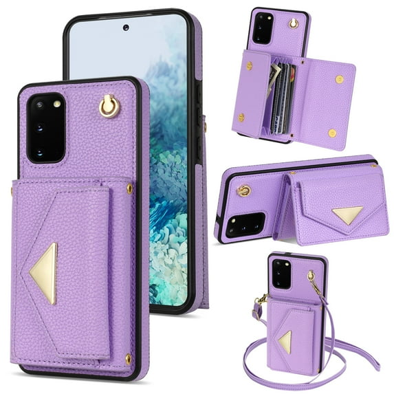 Dteck for Samsung Galaxy S20+ Wallet Case with Crossbody Lanyard, PU Leather Card Holder Purse Shockproof Phone Cover for Samsung Galaxy S20+,Purple