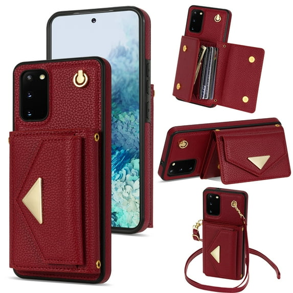 Dteck for Samsung Galaxy S20 Wallet Case with Crossbody Lanyard, PU Leather Card Holder Purse Shockproof Phone Cover for Samsung Galaxy S20,Red