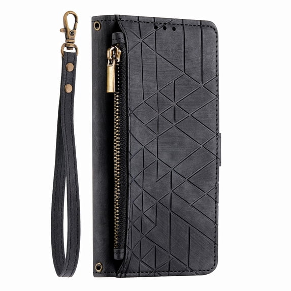 Dteck for Samsung Galaxy S21 Wallet Case, PU Leather Magnetic Flip Case with Lanyard Strap Wristlet Zipper Card Holder for Samsung Galaxy S21,Black