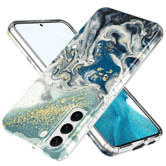 Dteck for Samsung Galaxy S22 5G Case,Marble Pattern Shockproof Rubber Rugged Silicone Drop Protective Women Girl Cover for Samsung Galaxy S22,F