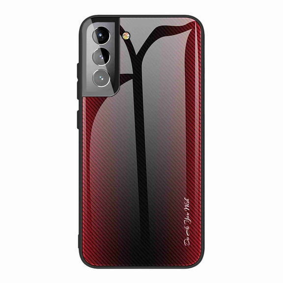 Dteck for Samsung Galaxy S22 6.1 inch Luxury 9H Back Tempered Glass Shockproof Soft TPU Bumper Phone Case Slim Cover, Red