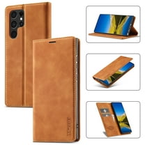 Dteck for Samsung Galaxy S22 Ultra Wallet Case, Premium PU Leather Slim Flip Folio Phone Case with Folding Stand Card Holder, Brown