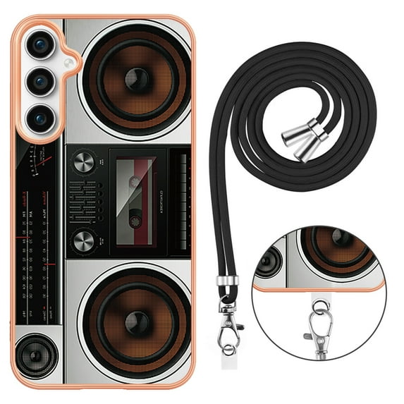 Dteck for Samsung Galaxy S23 FE 5G Case, Cute Pattern Shockproof Phone Cover with Crossbody Strap for Samsung Galaxy S23 FE,Radio