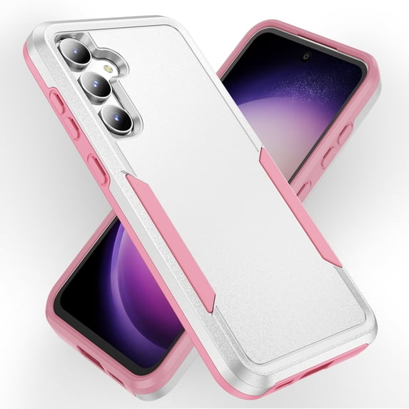 Dteck for Samsung Galaxy S23 FE Case, Heavy Duty Rugged Shockproof Protective Phone Cover for Samsung Galaxy S23 FE 5G,White+Pink