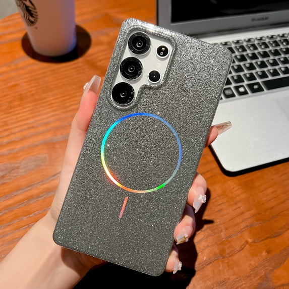 Dteck for Samsung Galaxy S23 Plus, Shockproof Glitter Bling Sparkle Laser Magnetic Compatible with MagSafe Wireless Charging Slim TPU+ PC Case, Gray