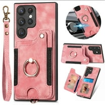 Dteck for Samsung Galaxy S23 Ultra Case Wallet with Card Holder,Ring Stand,Wrist Strap,RFID-Blocking PU Leather Protective Magnetic Flip Cover, Pink