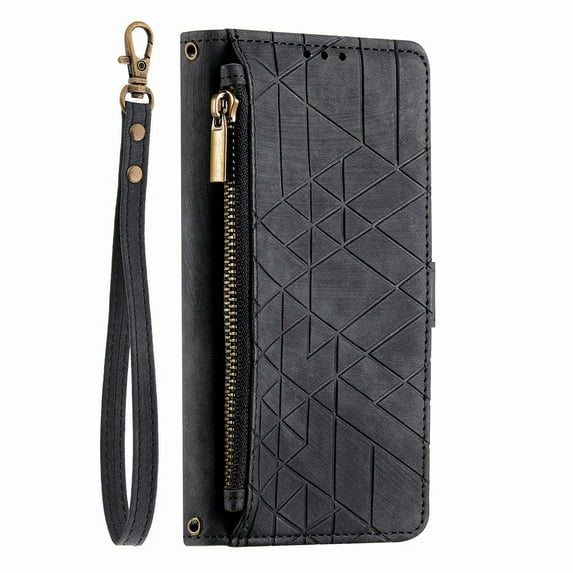 Dteck for Samsung Galaxy S23 Wallet Case, PU Leather Magnetic Flip Case with Lanyard Strap Wristlet Zipper Card Holder for Samsung Galaxy S23,Black