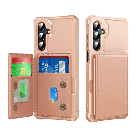 Dteck for Samsung Galaxy S24 FE Case with Card Slot, PU Leather Folio Flip RFID Blocking Protective Phone Cover with Stand for Women Men, Rosegold